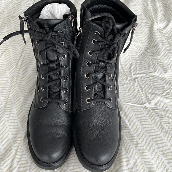 Aquatalia LAILA Waterproof Leather WINTER Boot BLACK MOTO COMBAT 7 weatherproof - Picture 4 of 12